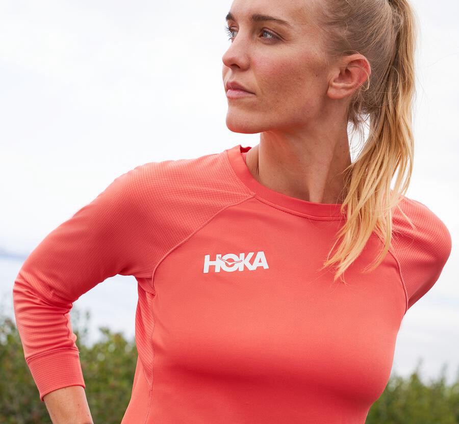 Hoka One One Tops Womens Orange - Performance 3/4 Sleeve - 02875AMND